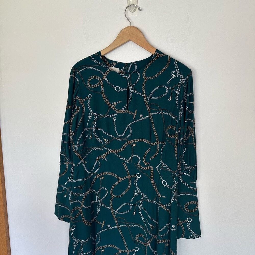 Hobbs London Women’s Angela Chain Print Leaf Green Long Sleeve Empire Midi Dress — image 8 of 8